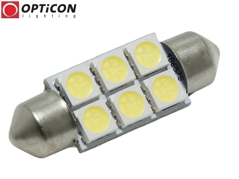 Żarówka Samochodowa Led C5W 36mm 12V 24V DC 6x SMD 5050 Biały Zimny 6000K OPTICON Żarówka Samochodowa Led C5W 36mm 12V 24V DC 6x SMD 5050 Biały Zimny 6000K OPTICON